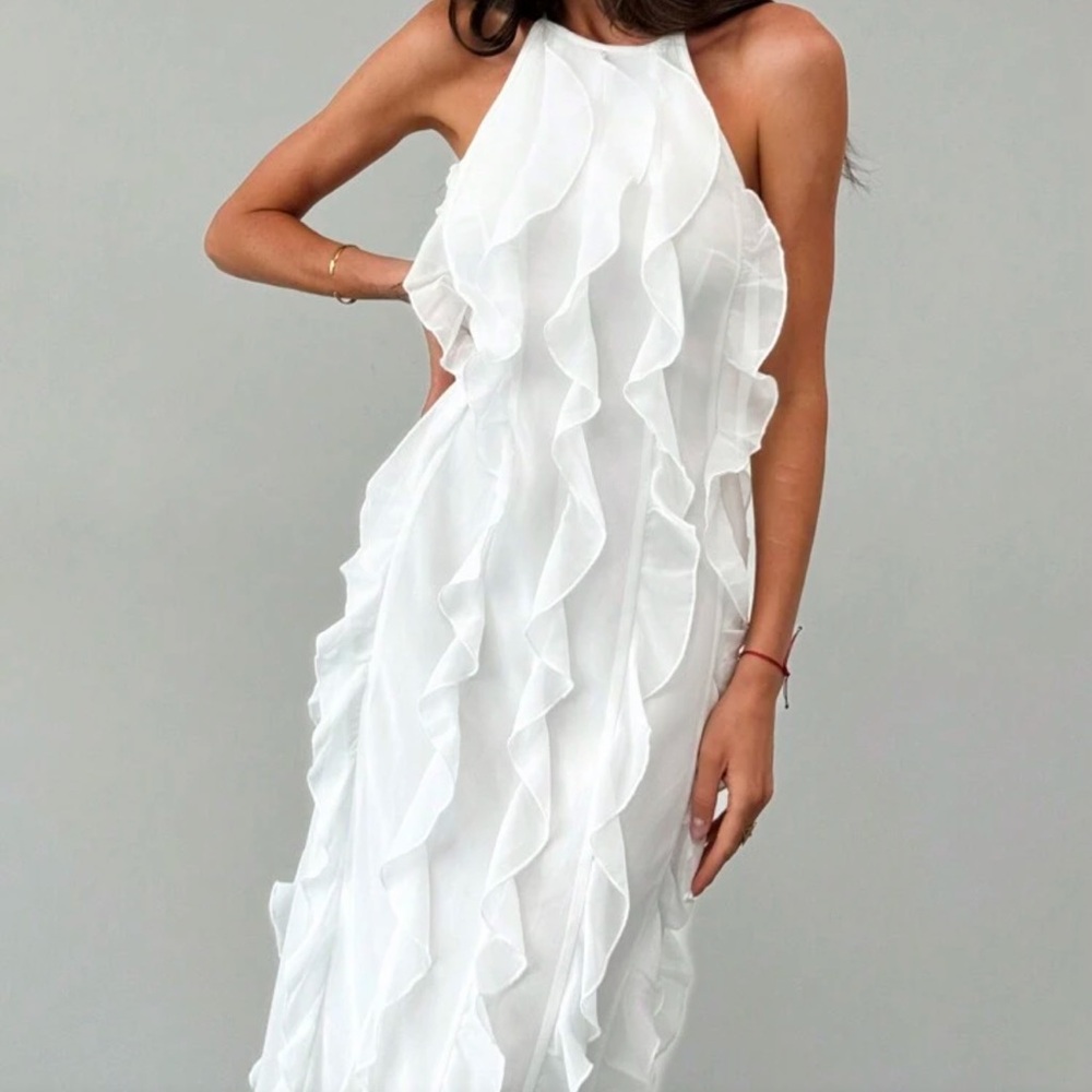 Elegant White Ruffle Dress